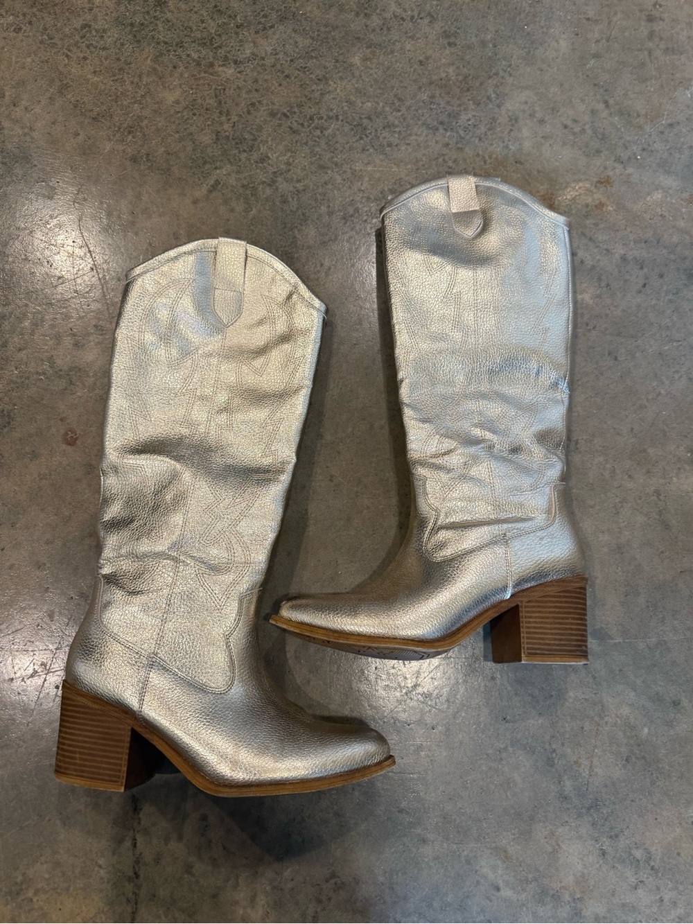 Gold Metallic Mid-Calf Western Heel Boots - Women
